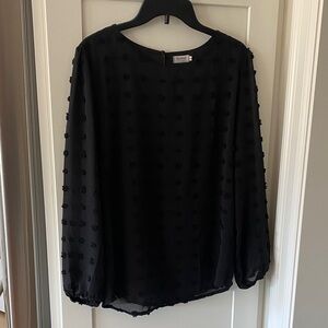 Black Textured Blouse sheer with lining Swiss dot size small like NEW!